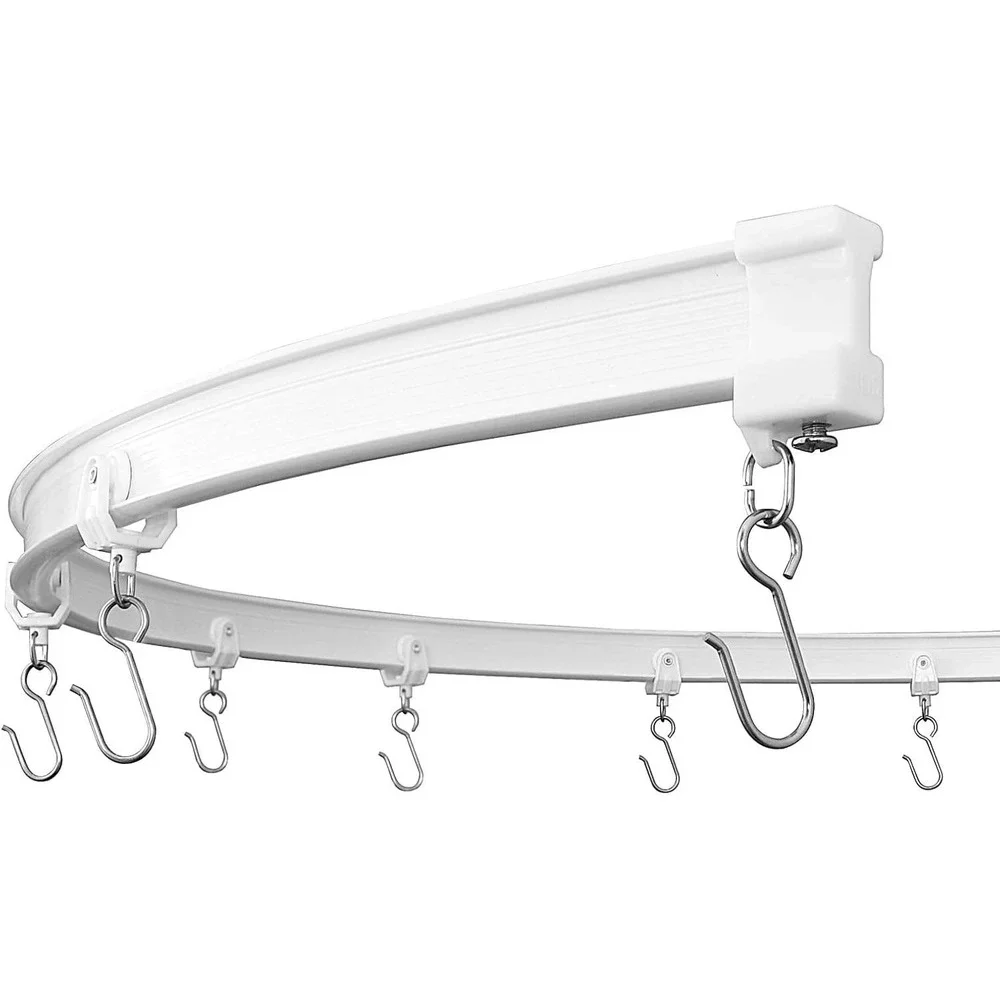 4 Curtain Pannels with 8ft Flexible Curtain Track Set Bendable Rod Neutral Cream
